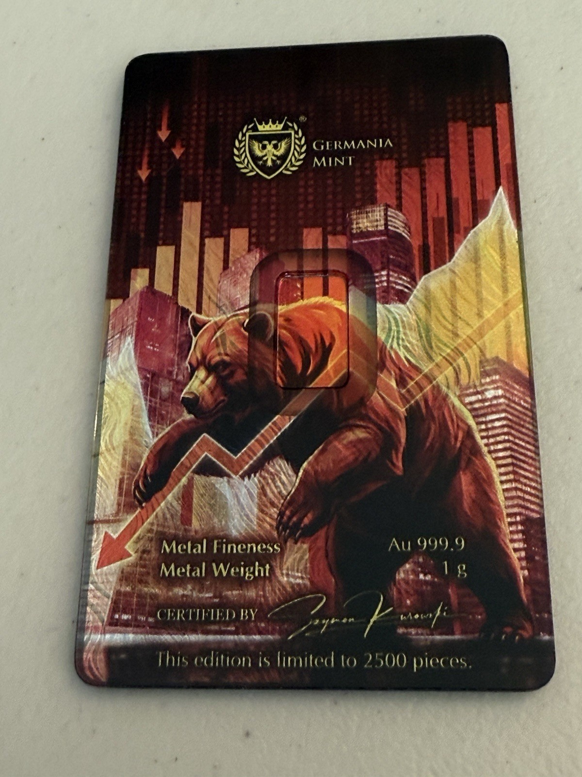 2026 Germania Mint Bull & Bear 1g Gold Bar in Card