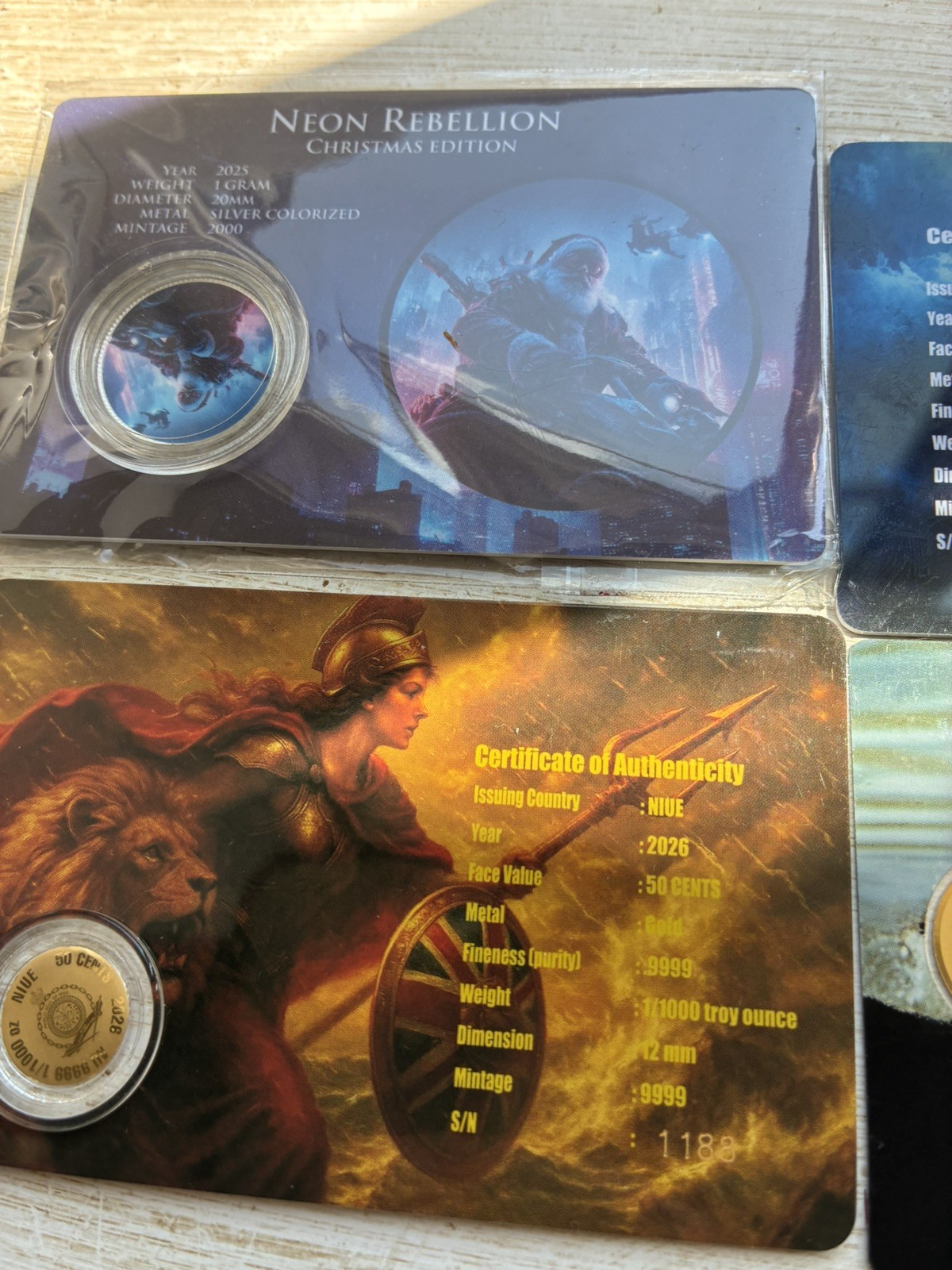 bundle 4x 1/1000th oz fractional gold, 1x silver, 1xPlatinum coin Zeus Brit