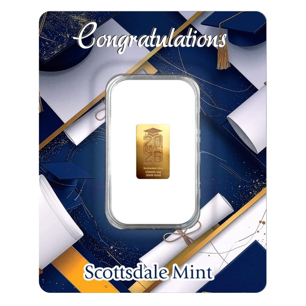 2026 Graduation 1/100 oz .9999 Gold Bar – (Certi-Lock®) Gold Bullion Bar #A147