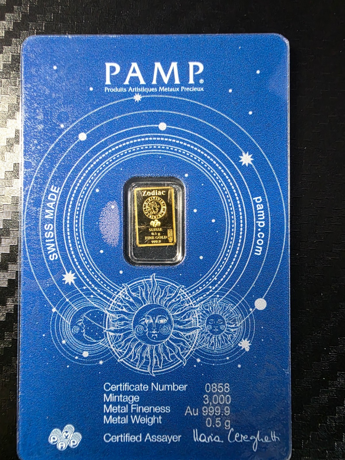 2026 PAMP Suisse 0.5g Gold Bar – Cancer Zodiac – .9999 Fine Gold – Sealed Assay