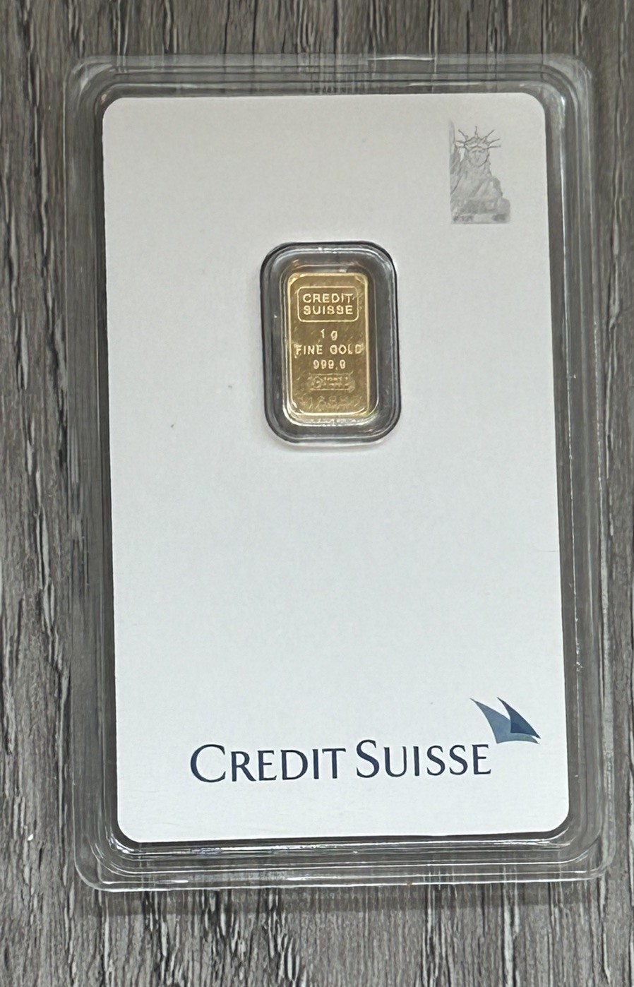 1 Gram Credit Suisse Statue Of Liberty 1985 999.9 Gold Bar in Assay # 118883
