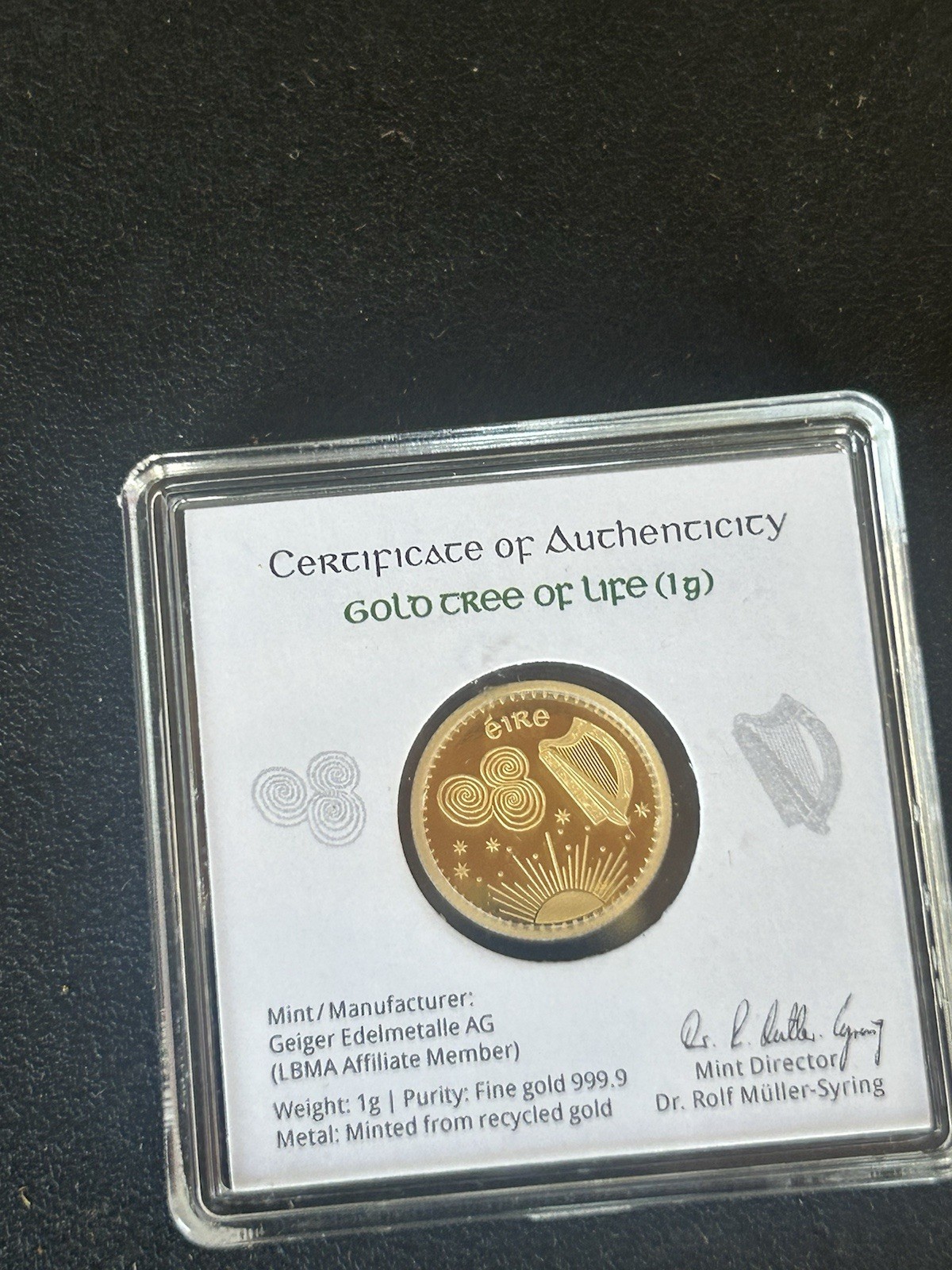 Geiger Edelmetalle 1 Gram Fine Gold Tara Coins Gold Tree of Life Sealed