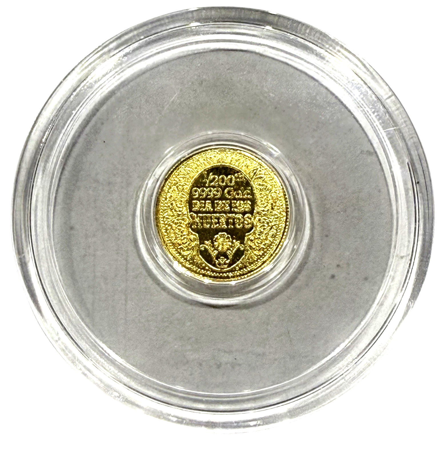 LOT X 2 MONARCH DAY OF THE DEAD 1/200 OZ .9999 FINE GOLD ROUNDS IN CAPSULE BU