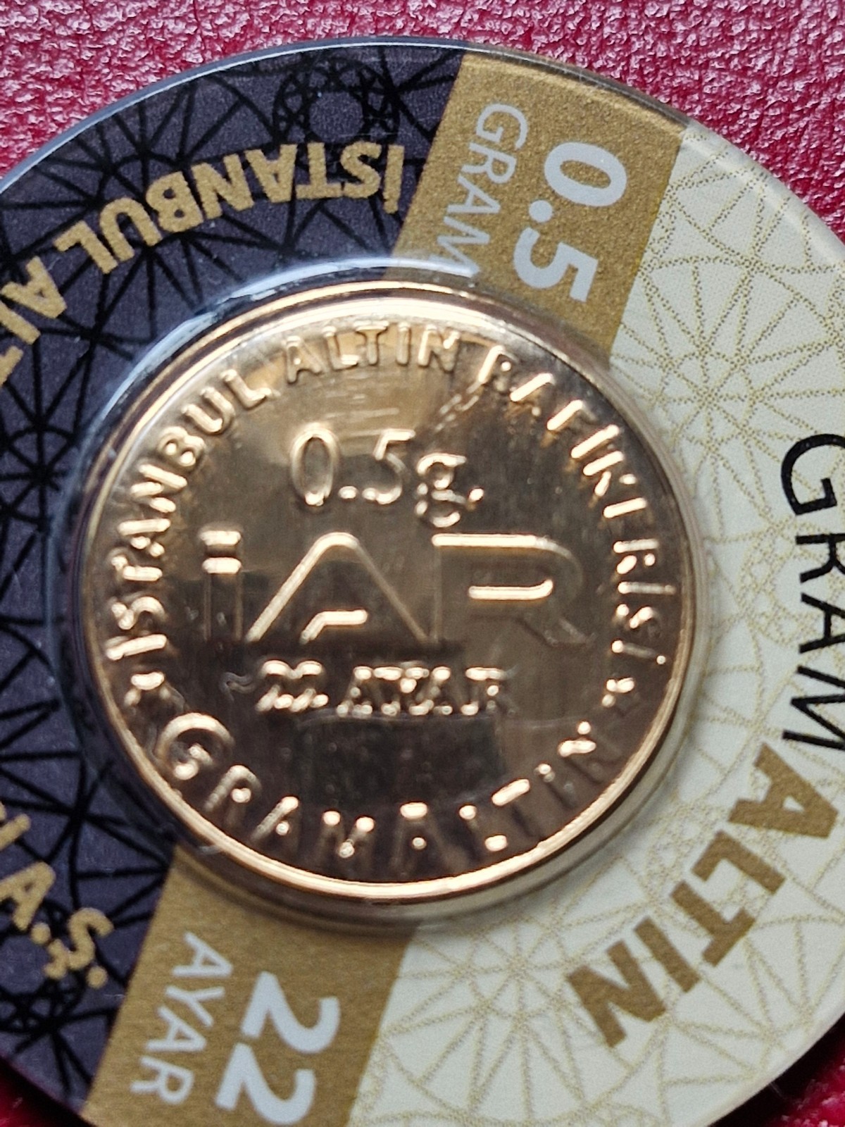 Turkey 0.5 Gram 22 K Gold Disc In Assay Disc Rare Piece