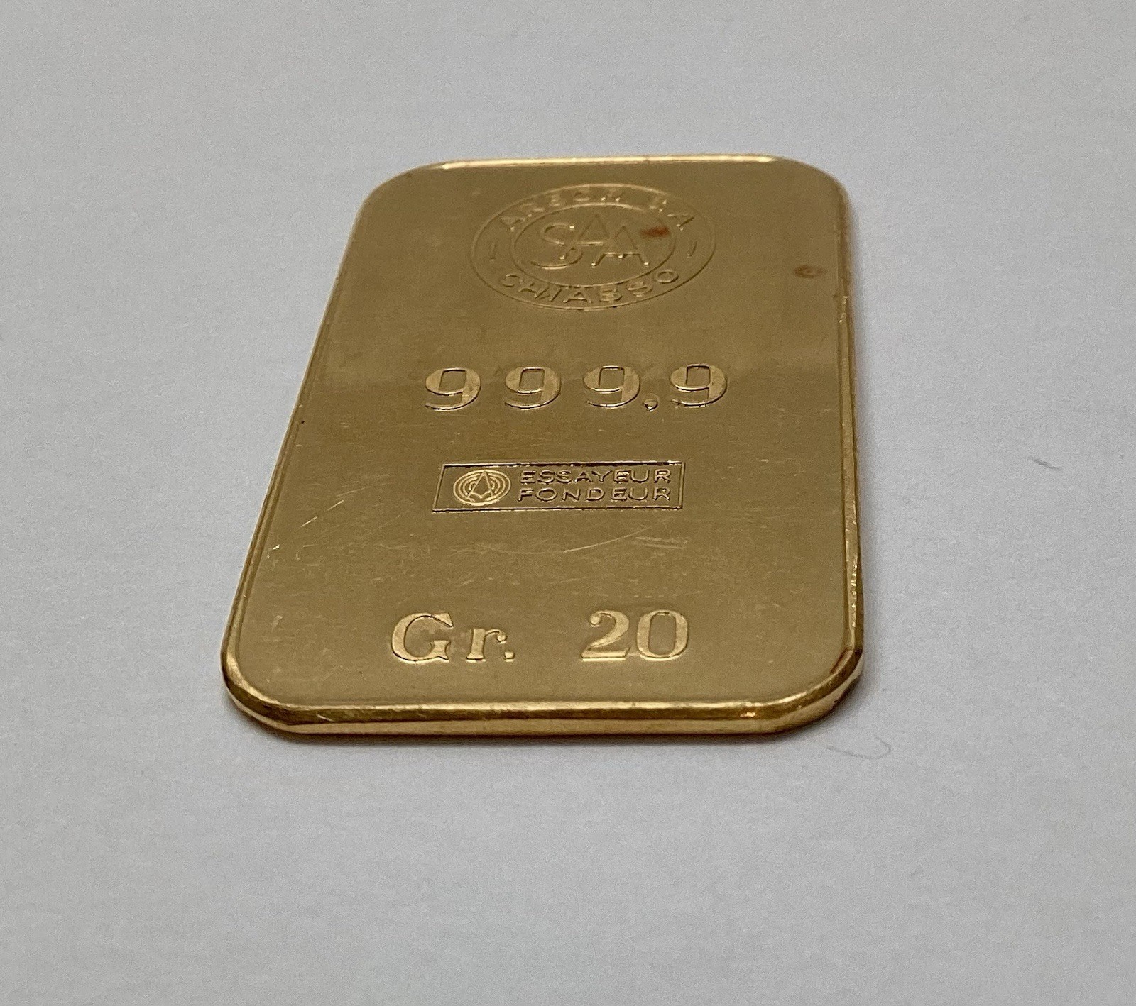 Vintage Argor SA Chiasso 20 Gram 999.9 Gold Bar