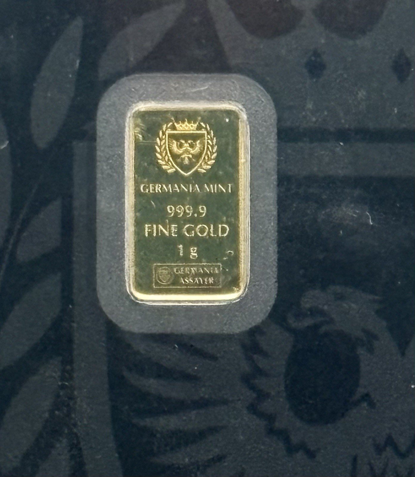 Germania Mint 1g Gold 999.9 Bullion Bar in Assay Black Label