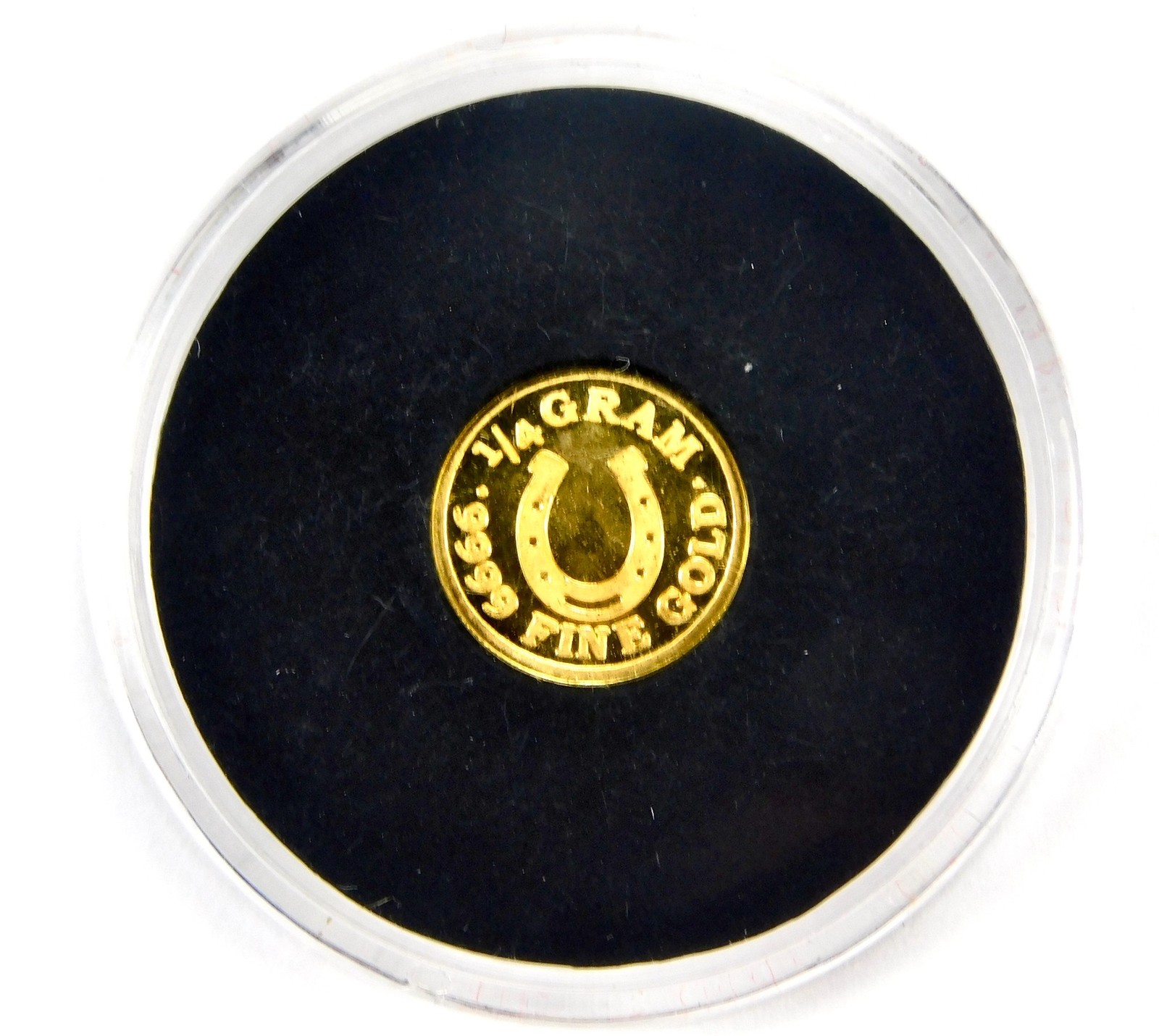 Monarch Precious Metals 1/4 Gram .9999 Fine Gold Lucky Horseshoe Round C