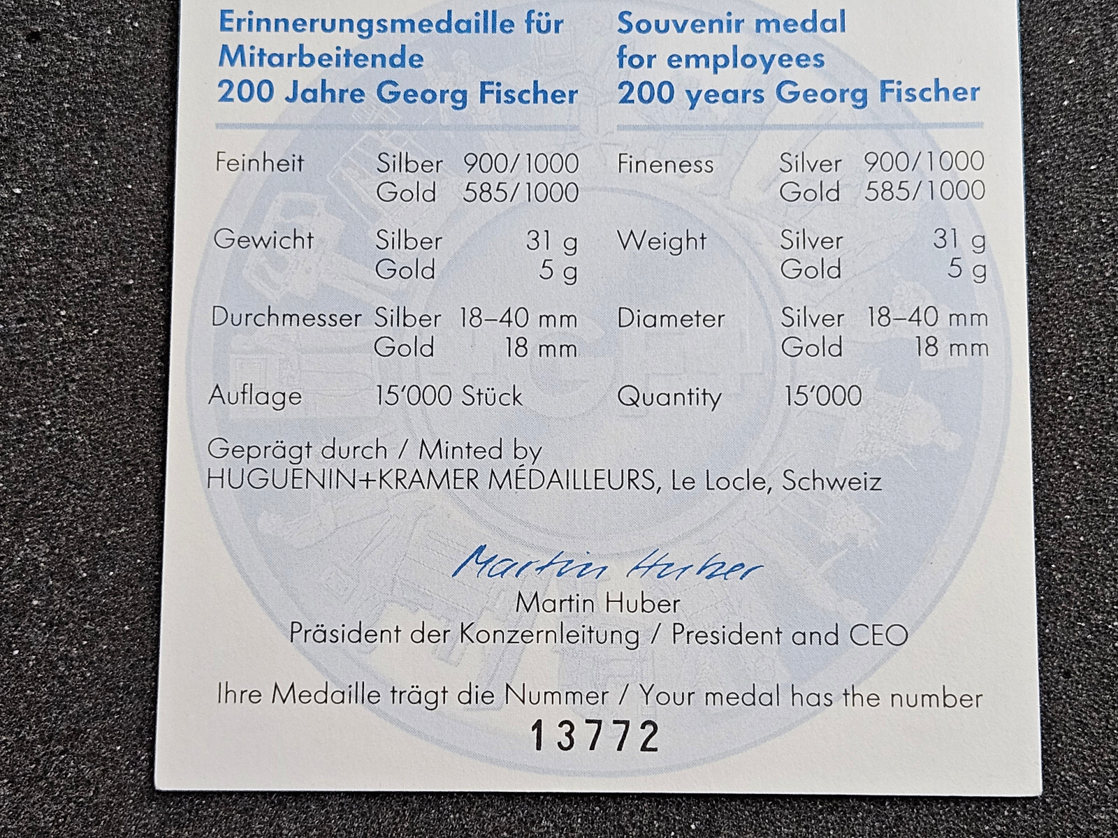 🌟 2002 George Fischer Medal 200 Yr 5g 14K Gold (0.0937 AGW) 31g .900 Silver