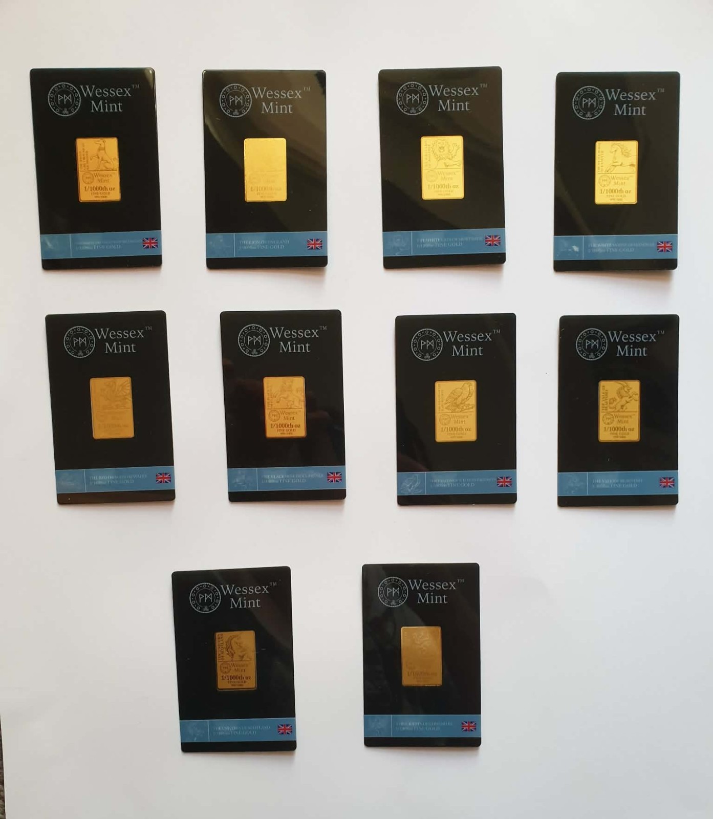 1/1000 oz Fine Gold Bar 24K The Queen’s Beast Full Set- Wessex Mint Full Set