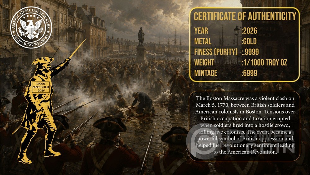 BOSTON MASSACRE Moments in US History 1/1000 Oz Gold Medal