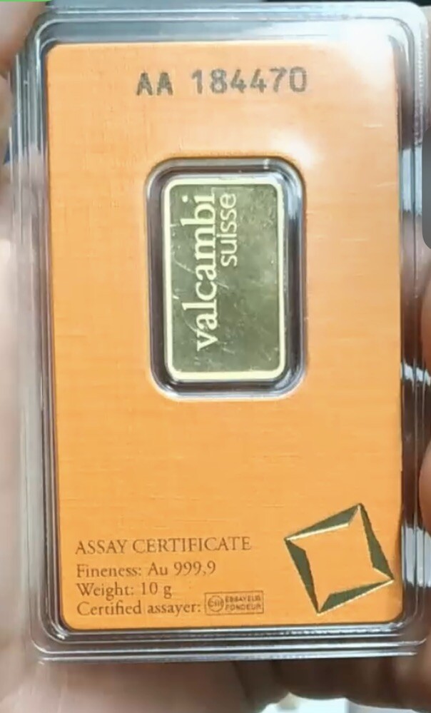 10 Gram Valcambi Suisse .9999 Fine Gold Bar Certified Assay -PURE 10 Grams TUQBA