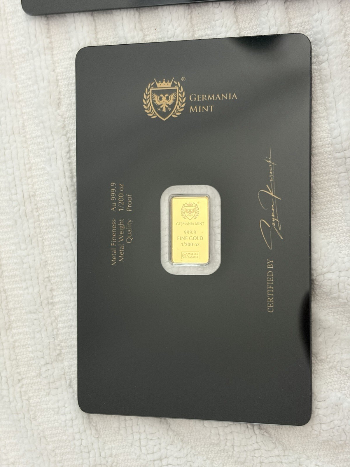 Germania Mint 1/200 oz Fine Gold Bar Sealed Certified Assay Card