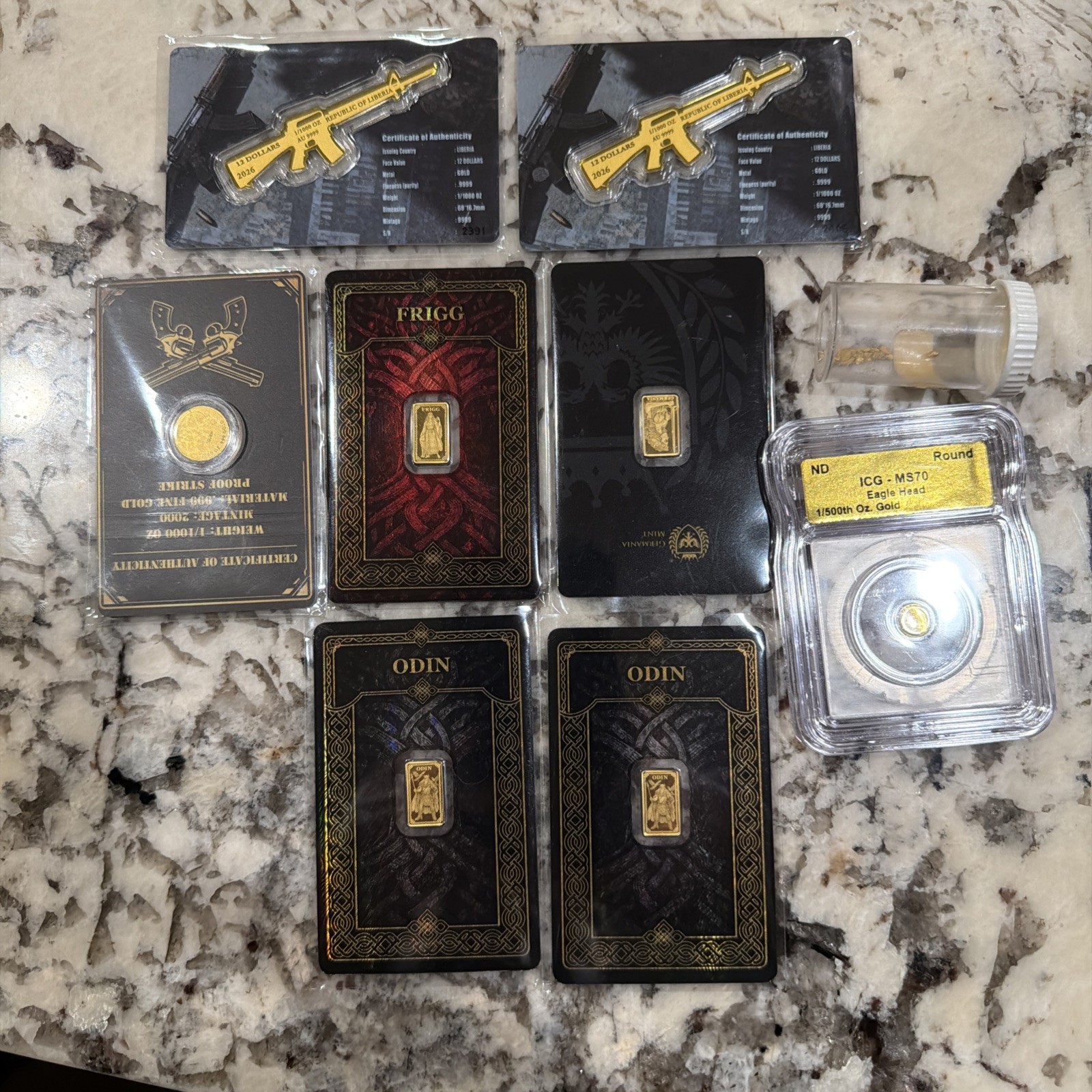 24k Gold Lot 3 Germania Mint 1/100 oz;1 1/200; 4 1/1000; 1 1/500 and raw gold …