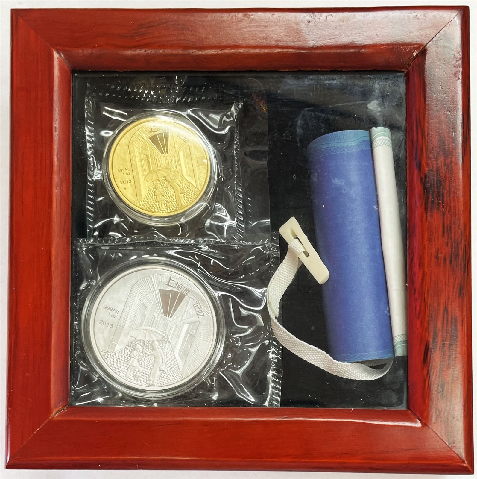 2013 GOLD & SILVER CHINESE 1oz .9999 FINE SHANGHAI MEMORY 2 COIN ^ SCROLL SET