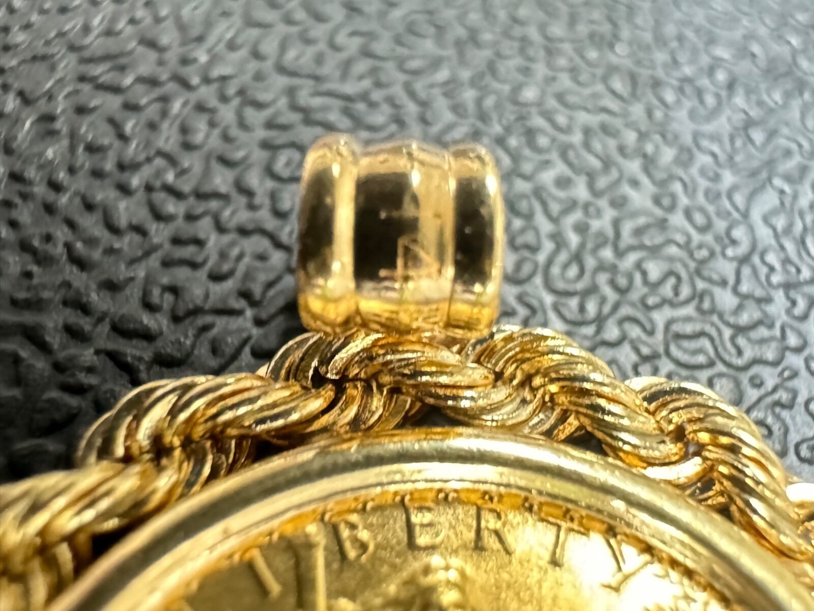 1987 American Gold Eagle $5 1/10ozt. Gold in 14kt Gold Rope Pendant, 3mm Bale