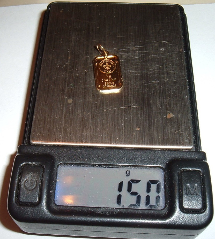 24K STAFANO ORO ITALY 999.9 FINE GOLD BAR 14K GOLD BEZEL CHARM PENDANT 1.5 grams