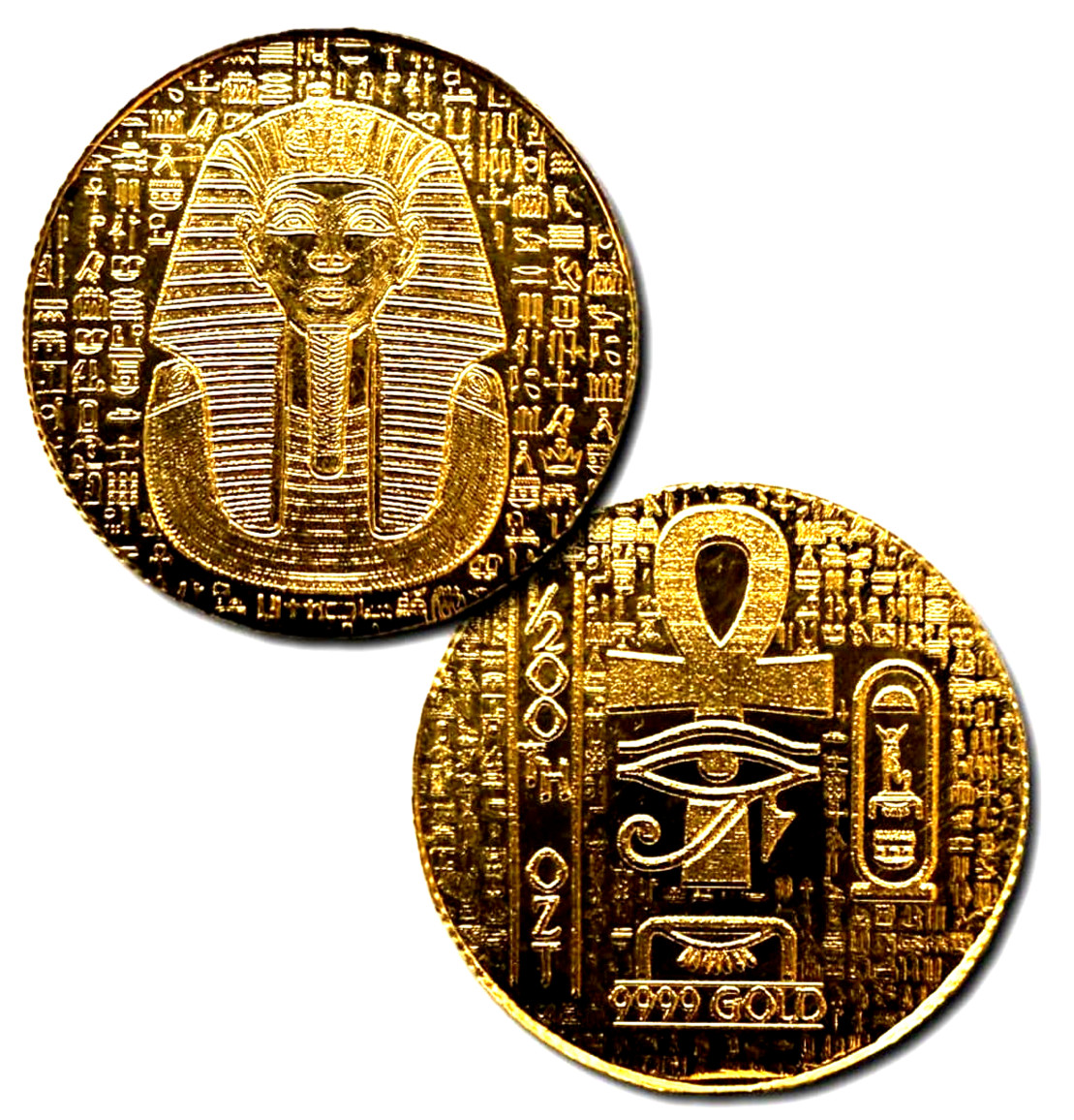 LOT X 2 MONARCH EGYPTIAN KING TUT & SCARAB .9999 FINE GOLD ROUNDS IN CAPSULE BU