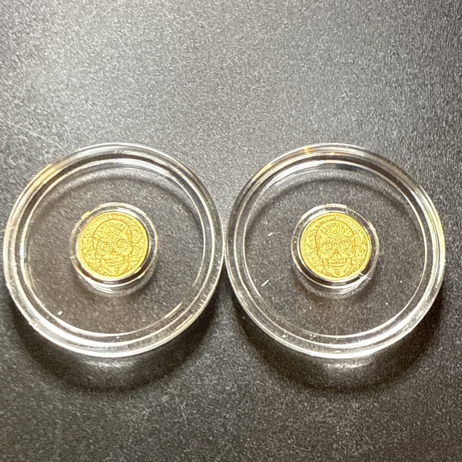 Lot Of 2- 1/200th oz .9999 Fine Gold Skull Dia De Los Muertos Fractional Gold