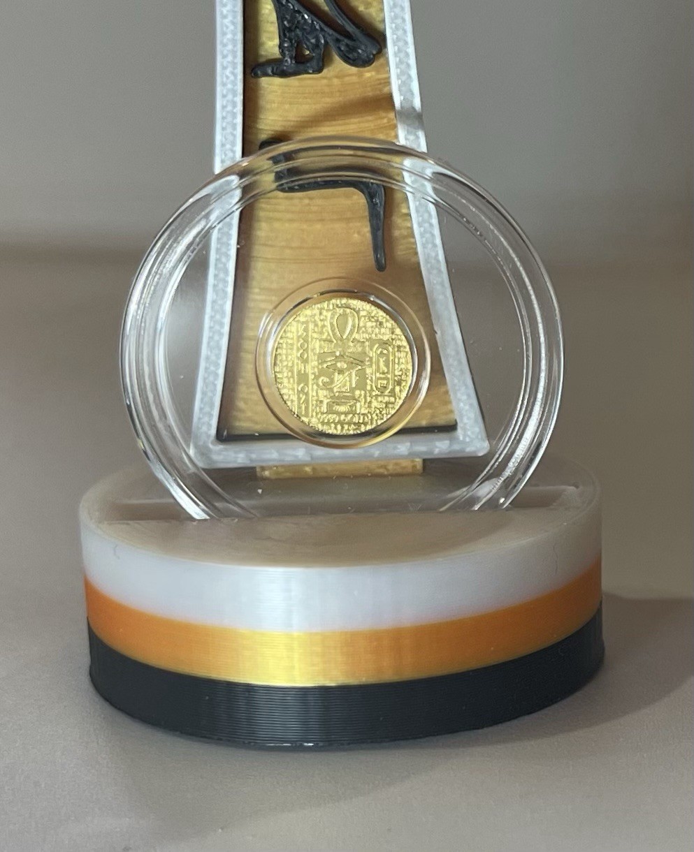 ⭐️Egyptian Golden Ankh 1/200 oz .9999 Gold Coin In Capsule W/ 3D Printed Stand
