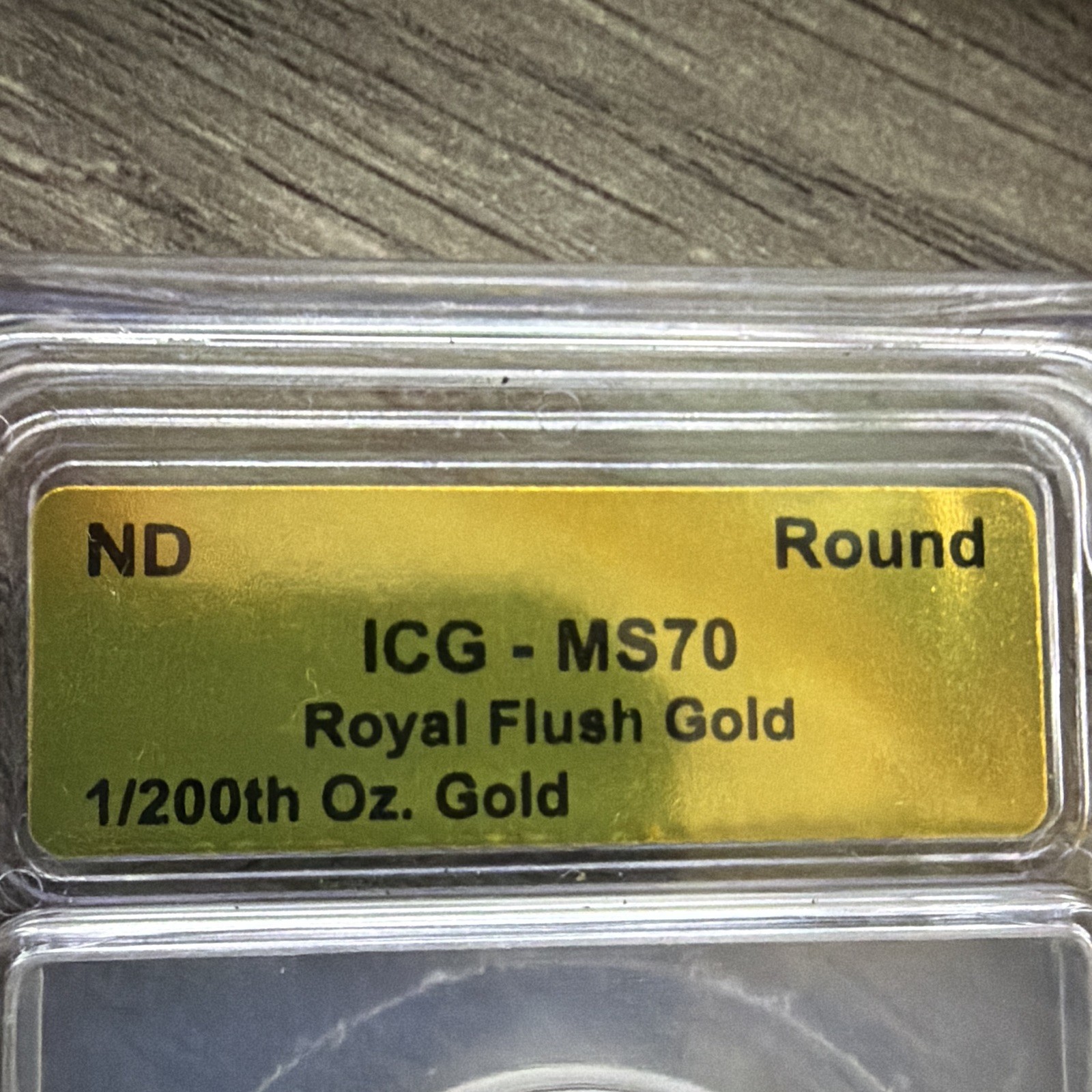 ICG MS70 Royal Flush Gold Round ND 1/200th oz Gold Precious Metal Content