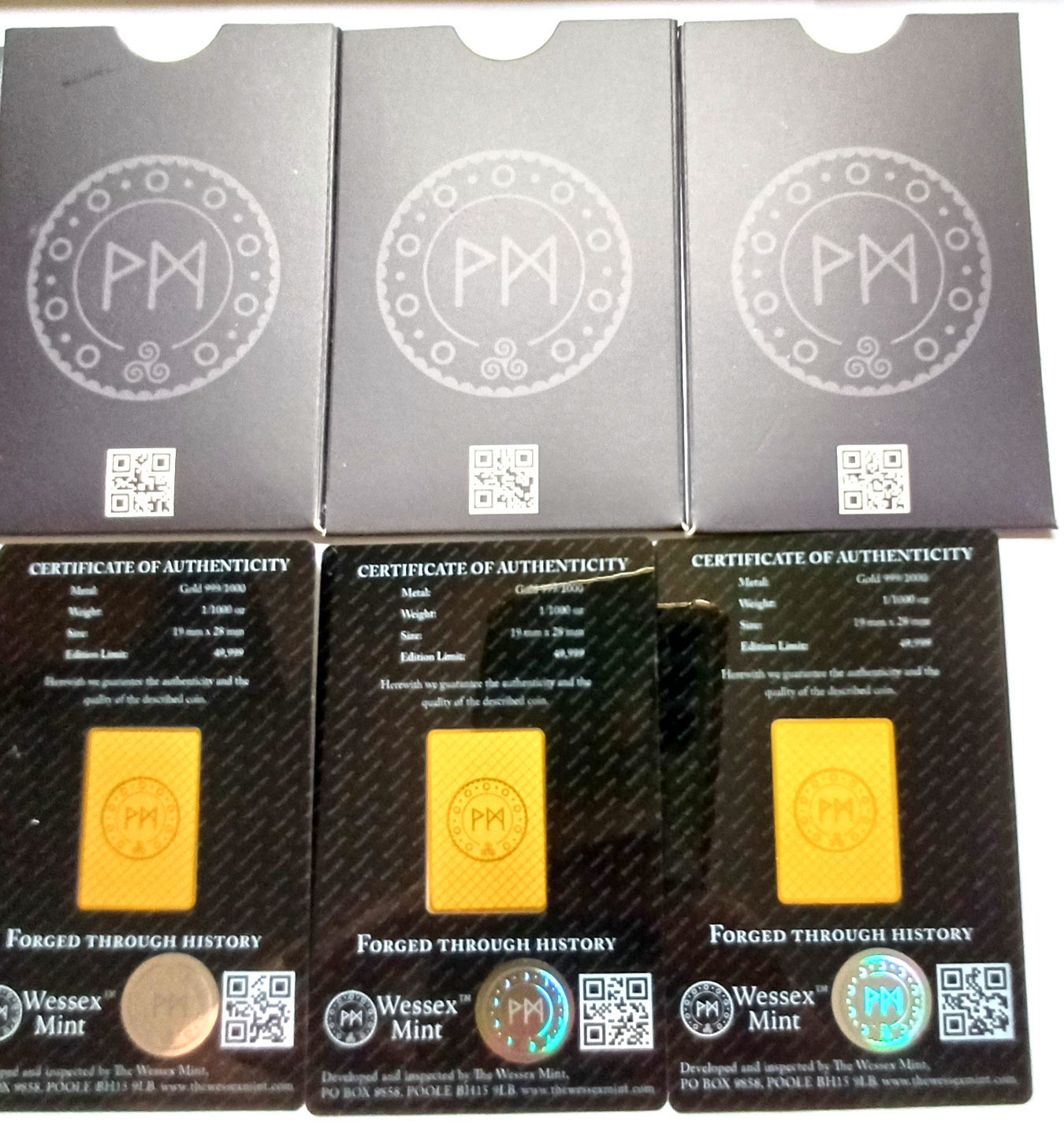 1/1000th oz x 5 Gold Bars Bundle 999.9 24ct by Wessex Mint