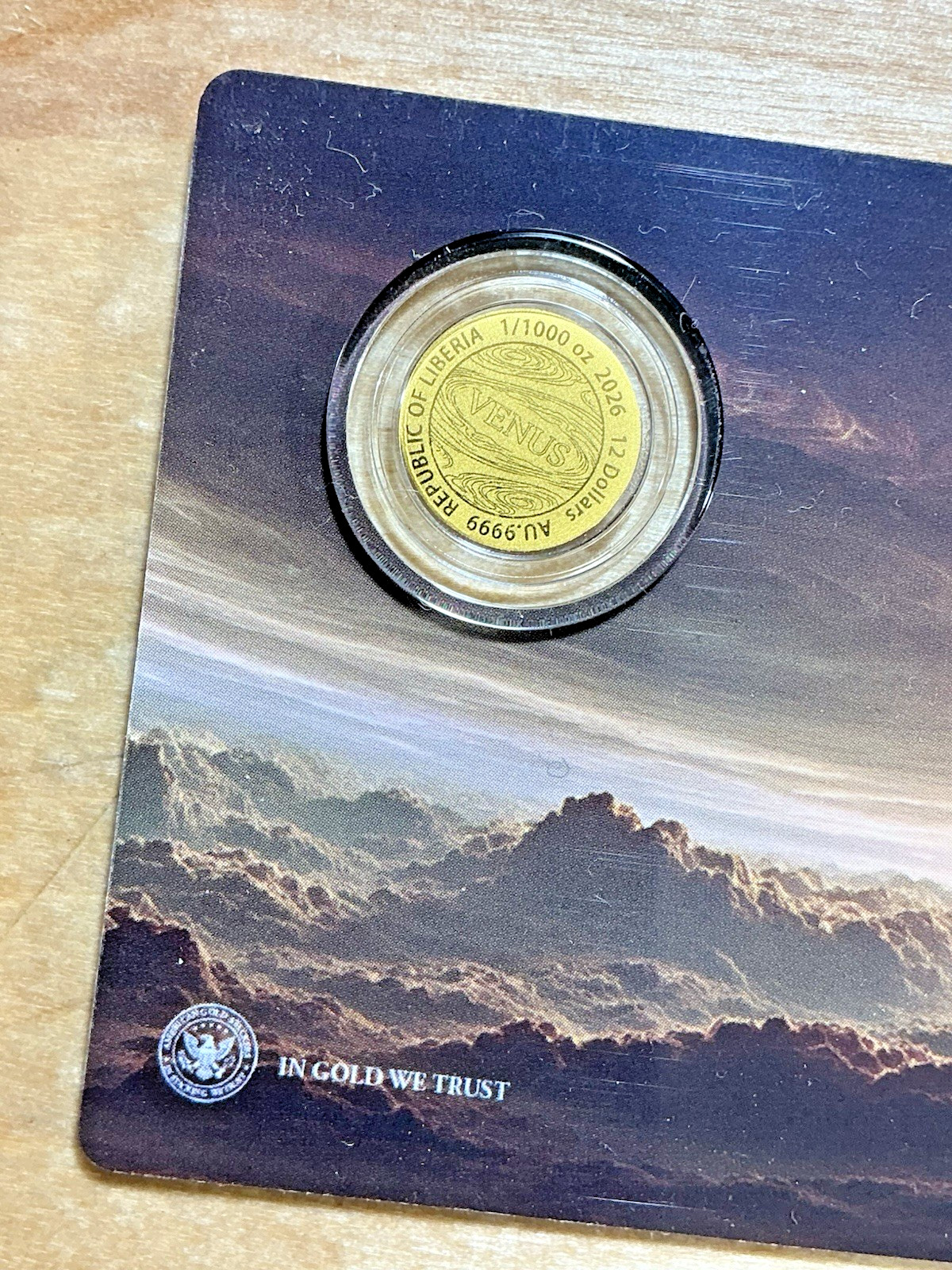 2026 Liberia Venus 12 Dollars 1/1000 oz .9999 Gold Coin COA Card