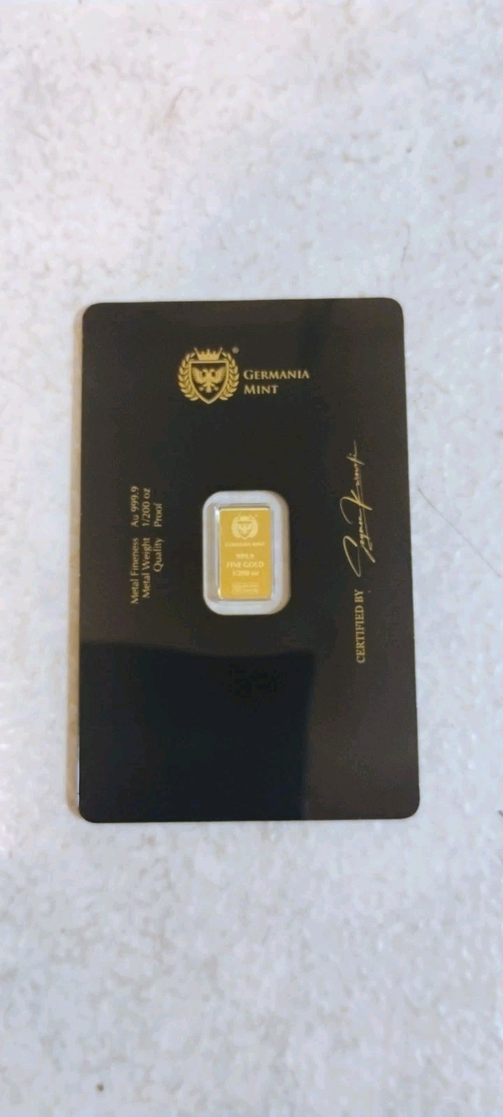 Germania Mint 1/200 oz .9999 Fine Gold Bar Limited Edition Collectible Card