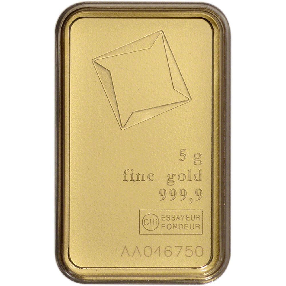 5 gram Gold Bar – Valcambi Suisse – 999.9 Fine in Sealed Assay