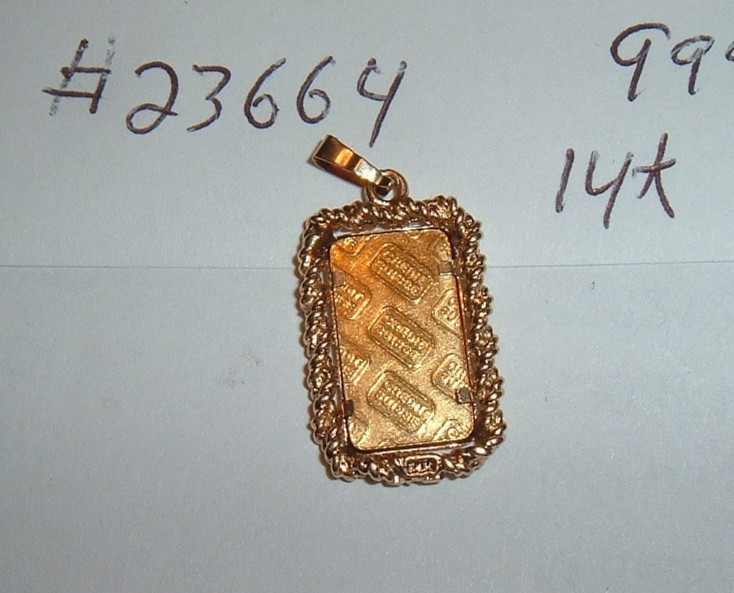 24K GOLD Credit Suisse 999.9 FINE INGOT BAR 14K ROPE BEZEL PENDANT CHAIN 2.51g