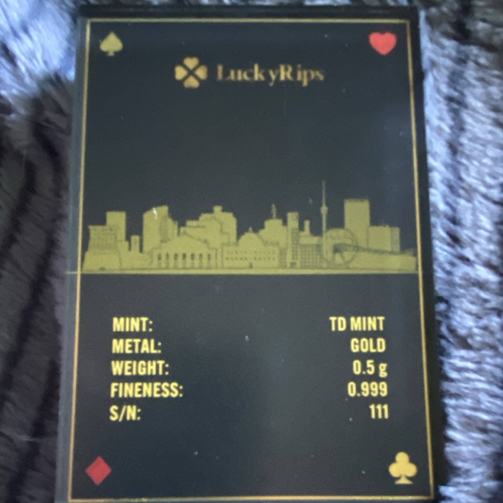 TD Mint LuckyRips Blackjack High Rollers 0.5g Gold Bar .999 Fine