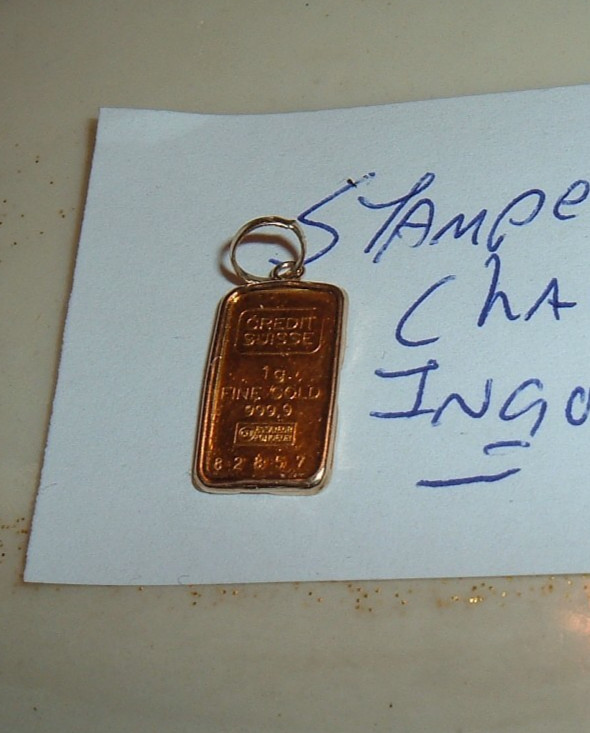 24K GOLD Credit Suisse 999.9 FINE INGOT 1G BAR 14K PENDANT BEZEL FOR CHAIN 1.2g