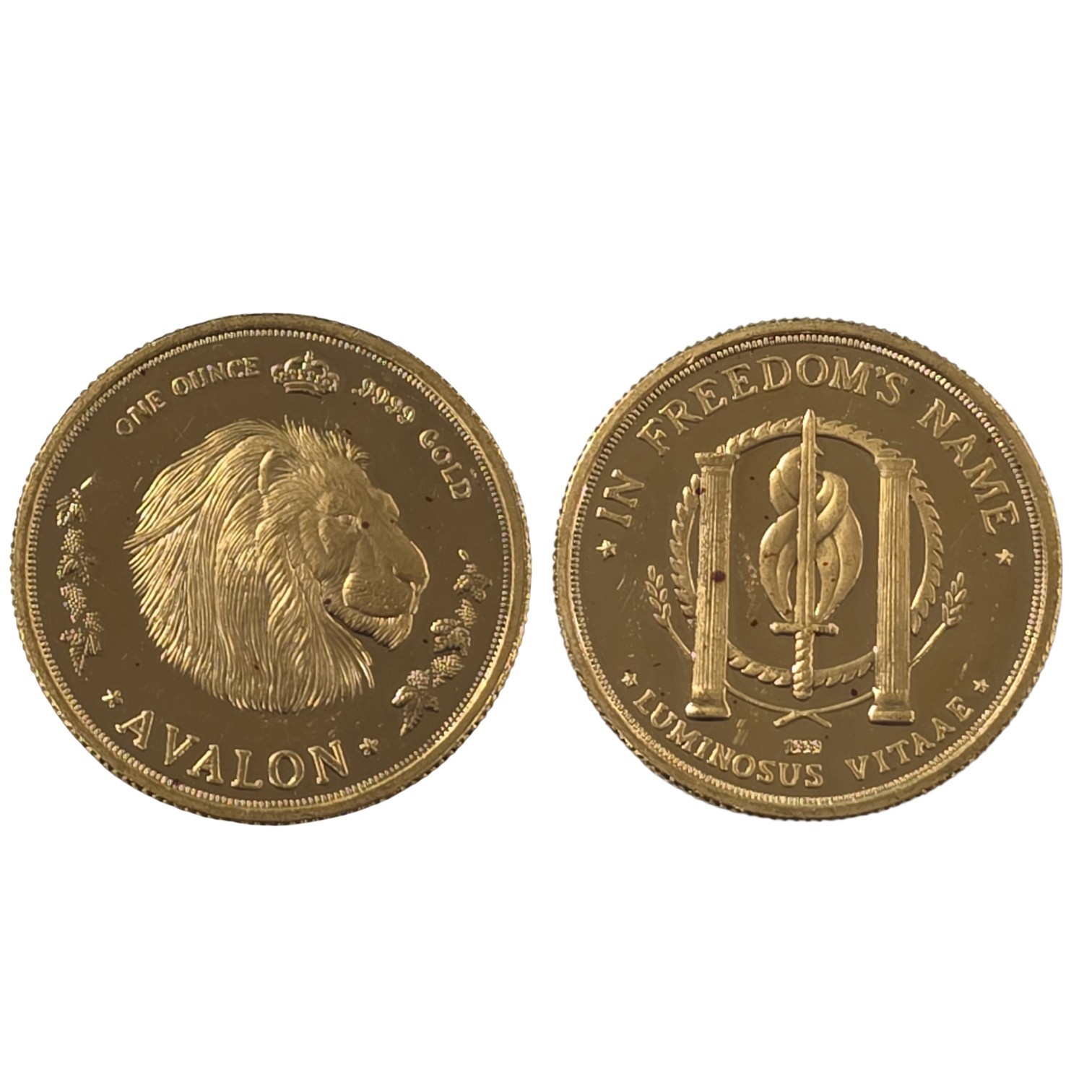 1 oz Gold Avalon The Patriot Round with Red Spots and Minor Scratches