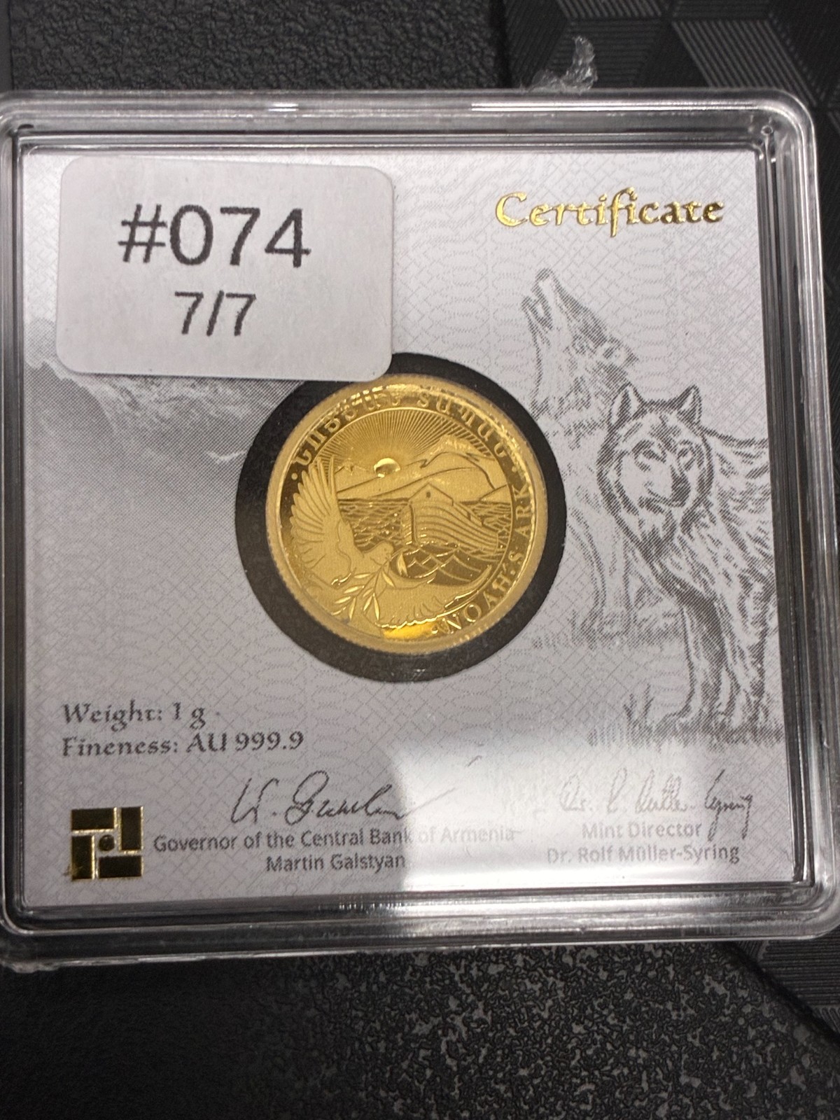 2026 Armenia 1g Gold Noah’s Ark Coin in Assay