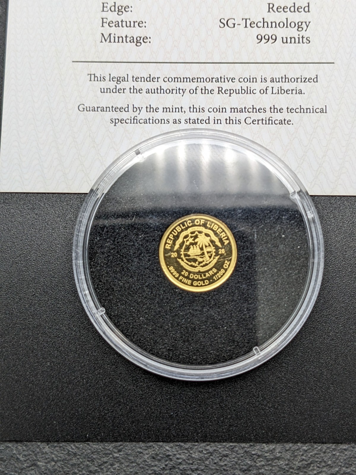 2026 Liberia Dracula 1/200oz 9999 Gold Coin in Capsule with COA Mintage 999