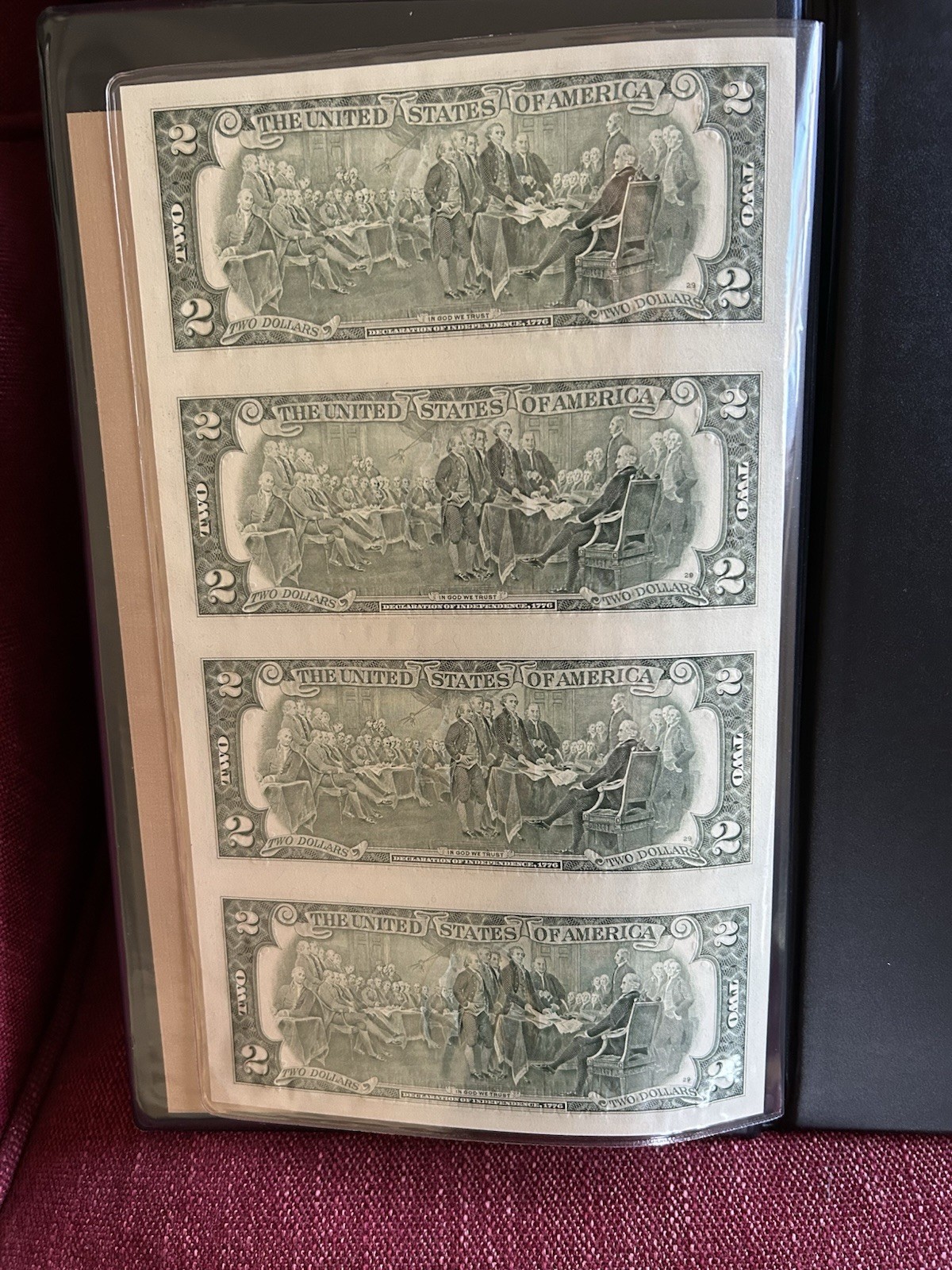 22 KARAT GOLD OVERLAID UNCUT SHEET 2$ BILL *RARE*