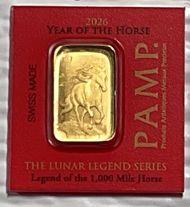 2026 1 Gram PAMP Suisse Lunar Legends 1,000 Mile Horse Multigram .9999 Gold Bar