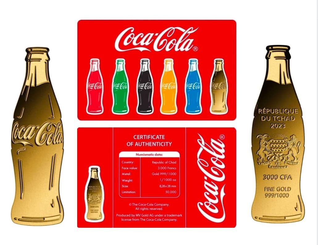 COCA COLA collection 1/1000 Oz .999 Gold 3 coin cards in Album