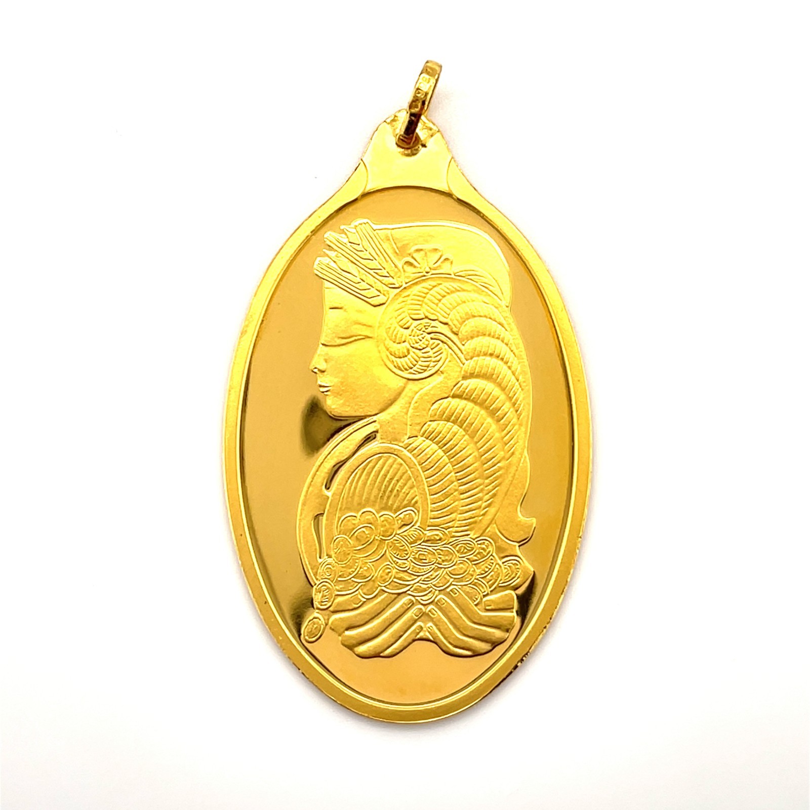 PAMP Suisse Lady Fortuna ½ OZ .9999 Fine 24KT Gold Oval Pendant Bar Bullion
