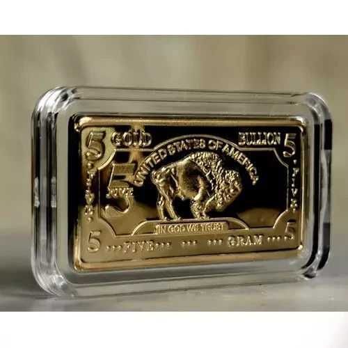 5 GRAM INGOT 100 MILLS AMERICAN BUFFALO GOLD PLATED FINE GOLD 999/1000