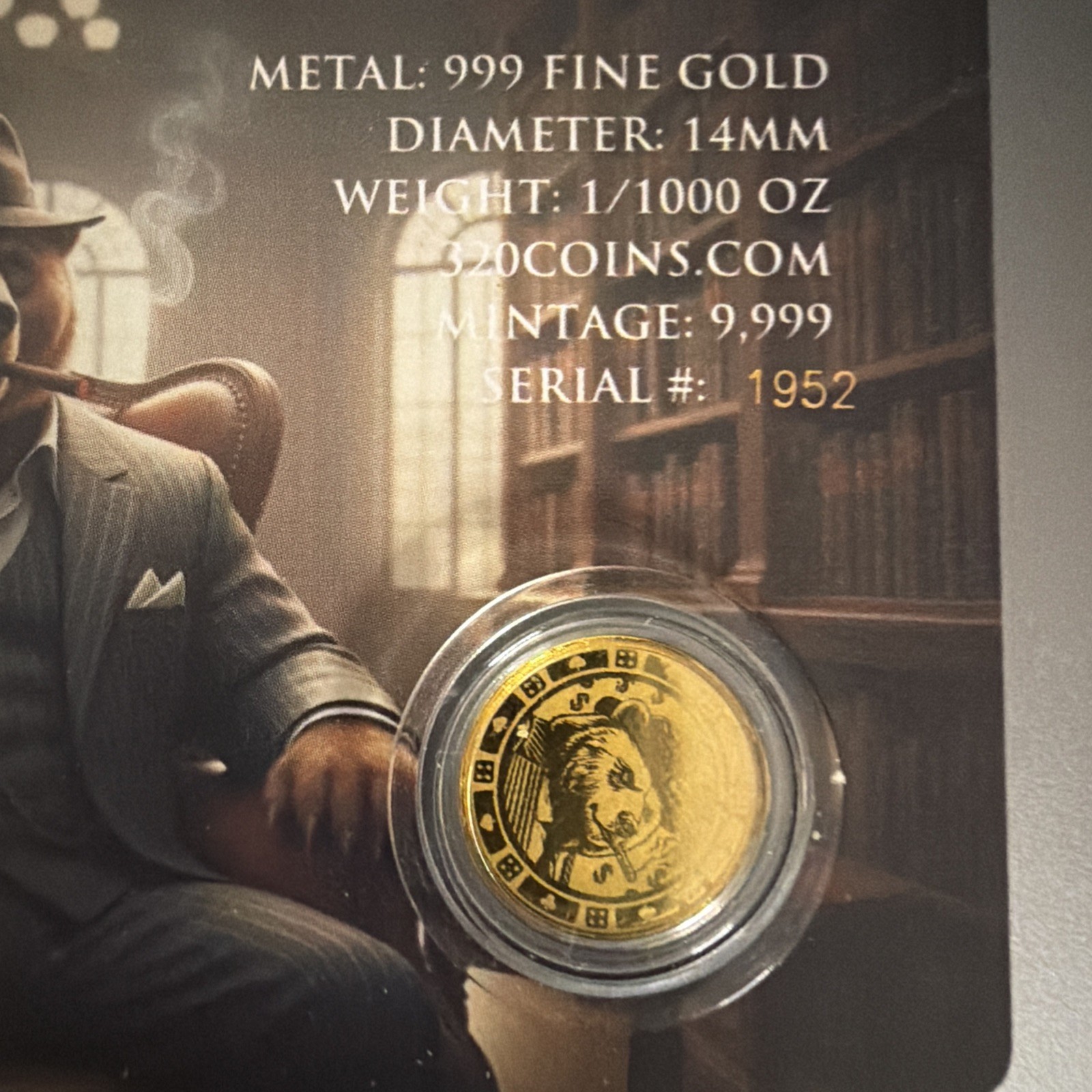 Gangster Mob Bear Gold 1/1000 Oz 999 Fine Round in COA Card