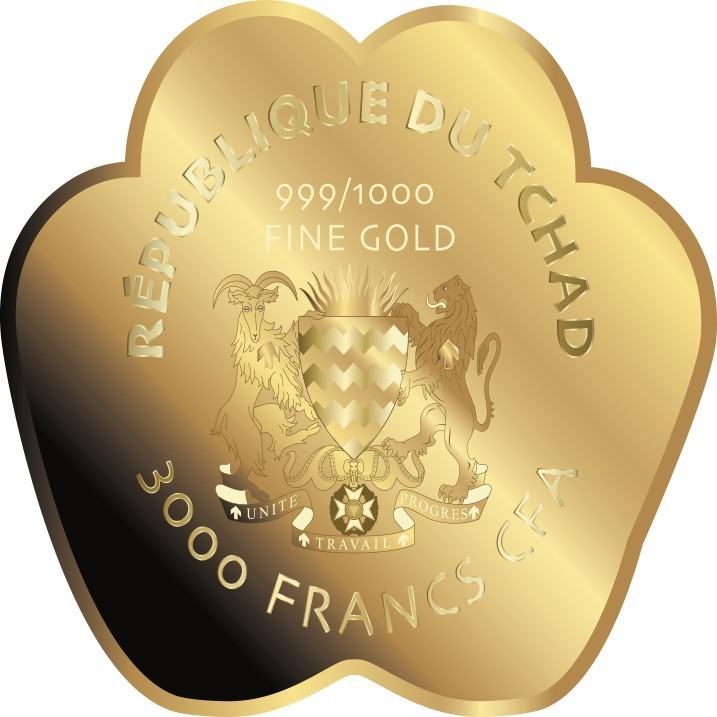 Chad Dog Paw Christmas Xmas 1/1000 Oz .999 Gold Coin in card 50k Mintage