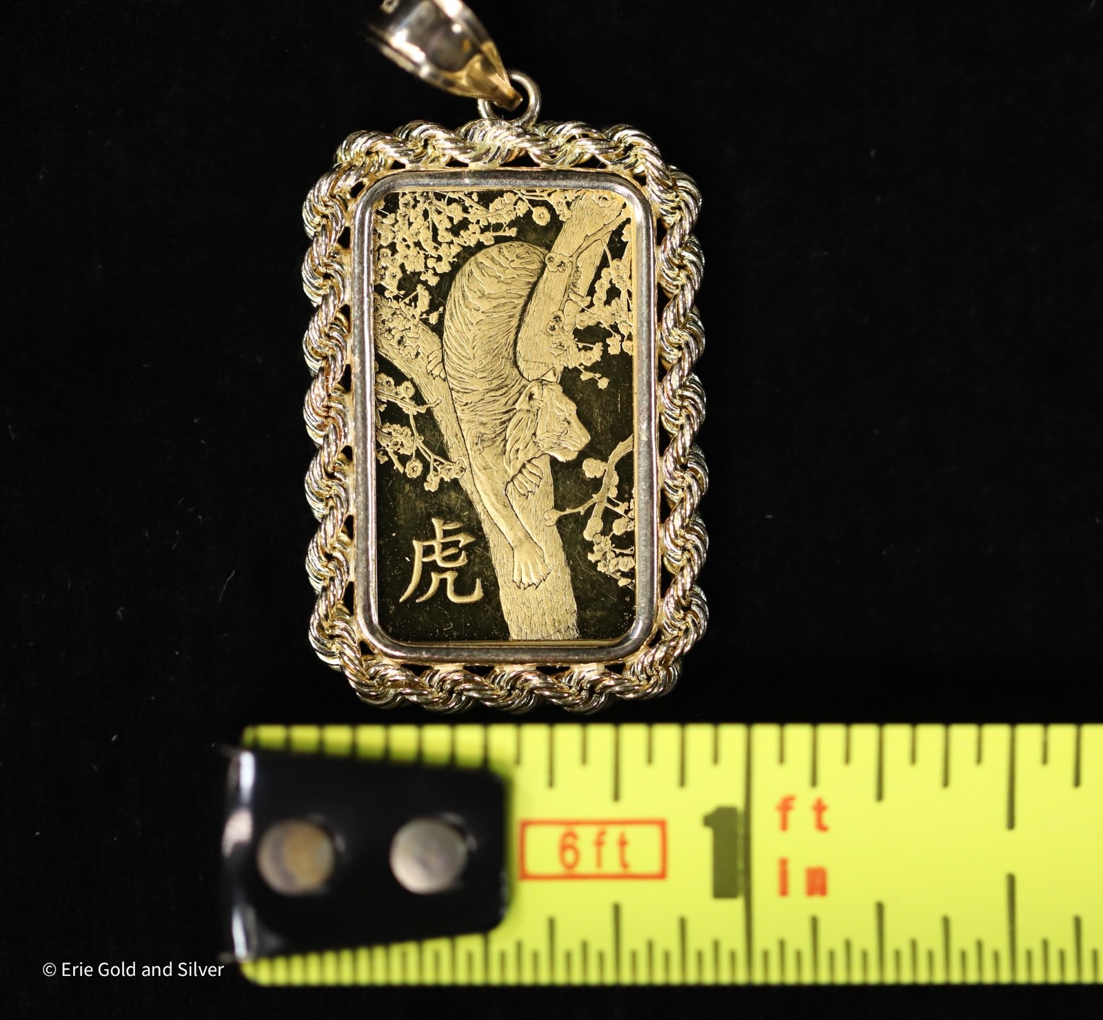 PAMP 2022 5 Gram Year Of The Tiger .999 Gold Bar W/14k Rope Bezel Pendant