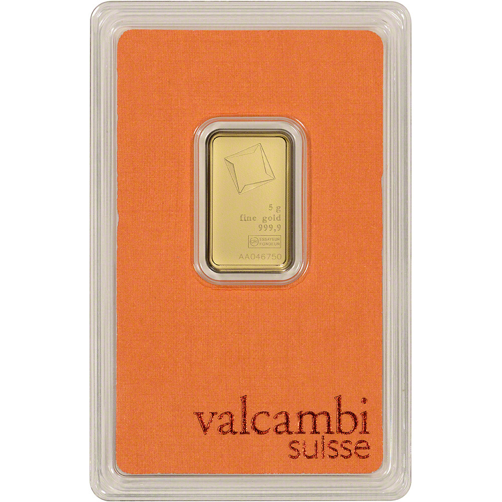 5 gram Gold Bar – Valcambi Suisse – 999.9 Fine in Sealed Assay