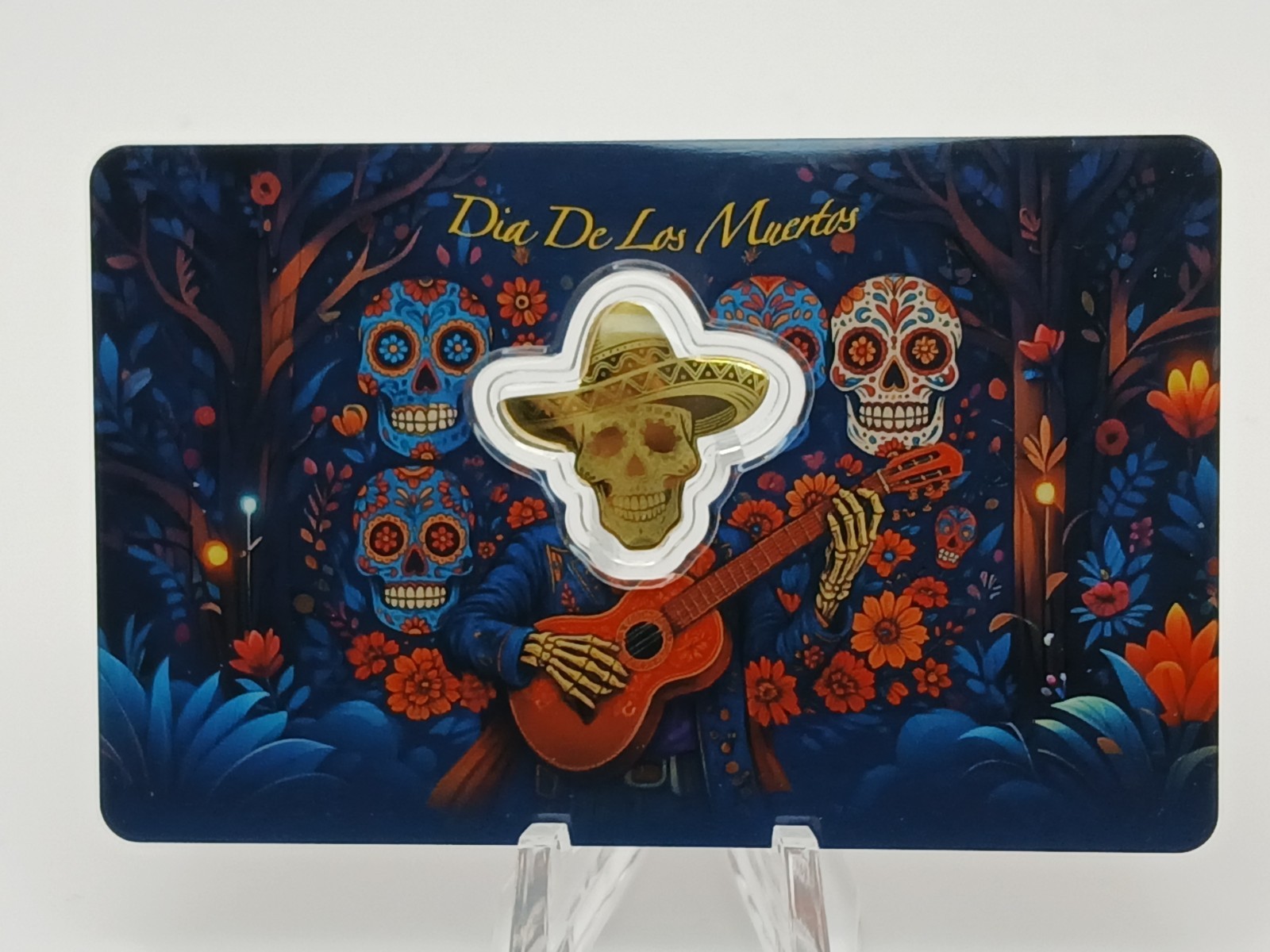 2026 Dia De Los Muertos Guitar Head Shaped 1/1000 oz .999 Fine Gold Card