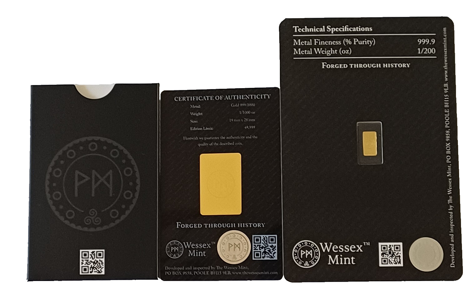 Britannia 1/200oz & Liberty 1/1000oz Fine Gold 999.9 Bullion Bars by Wessex Mint