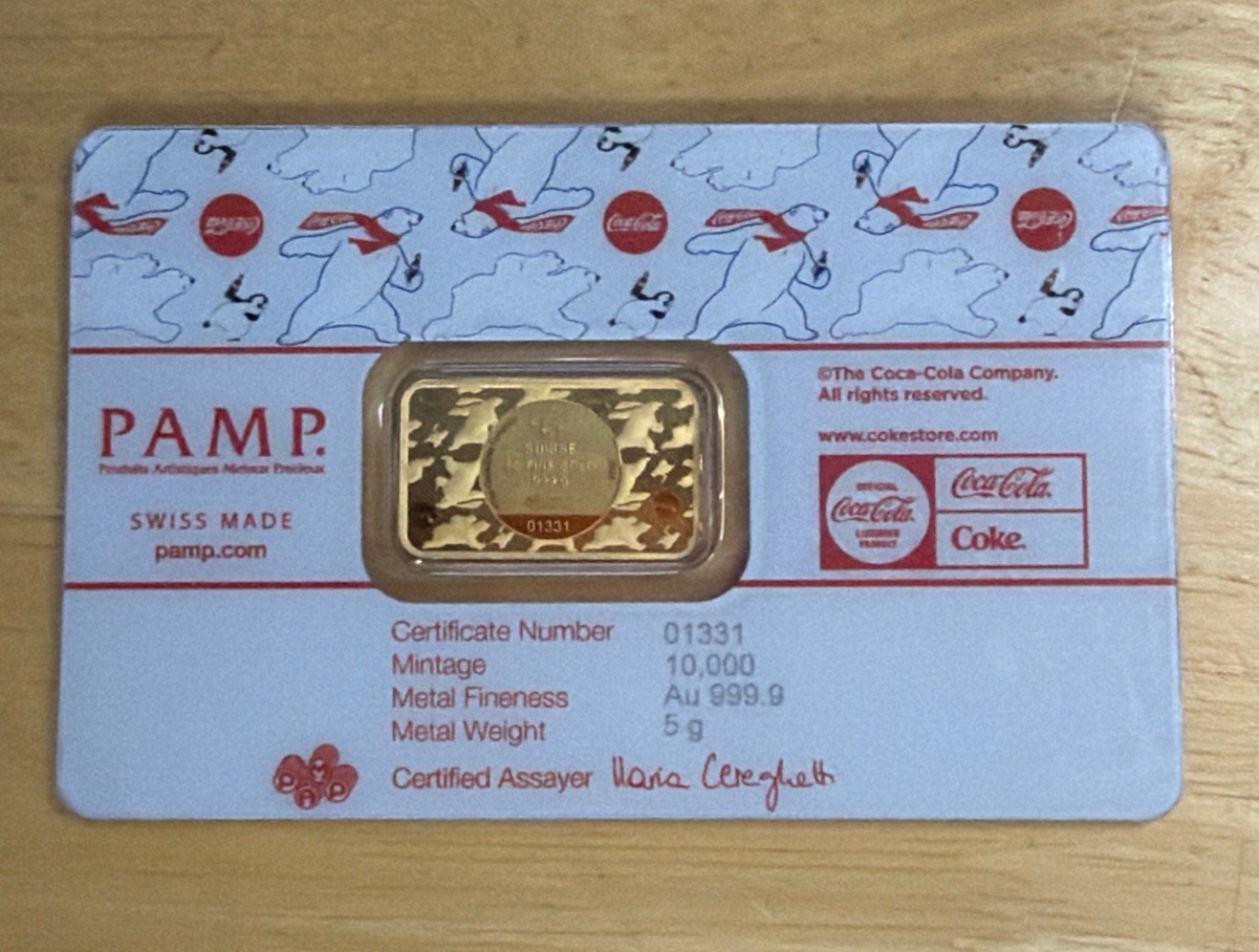 2026 Pamp Coca Cola Polar Bear & Friends 5 Gram Gold Bar – In Assay w/Sleeve