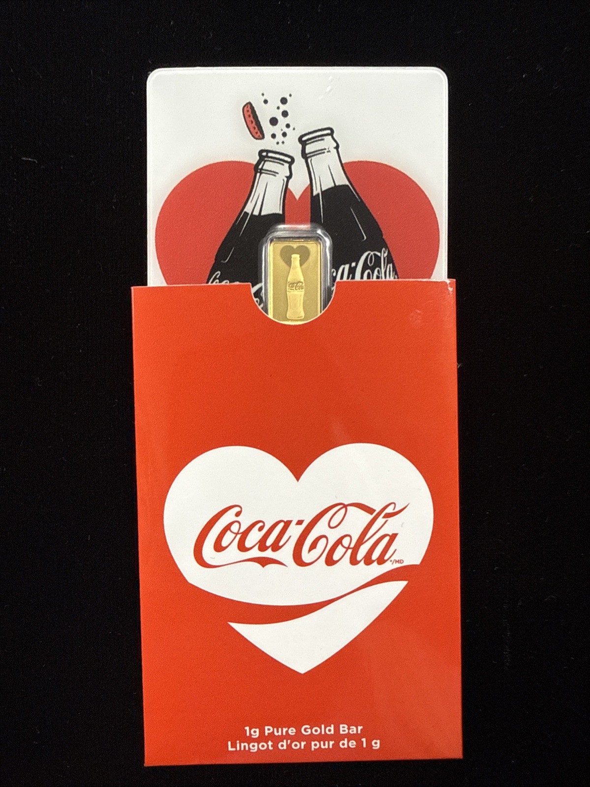 1 Gram Coca-Cola Valentine’s Love Gold Bar Minted by PAMP Suisse In Assay