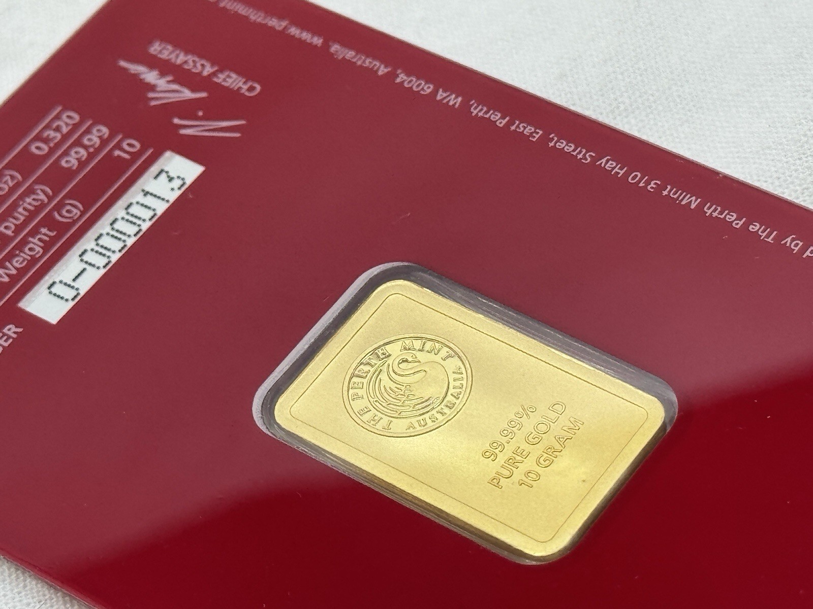 10 gram Gold Bar – The Perth Mint Oriana Design (In Assay)