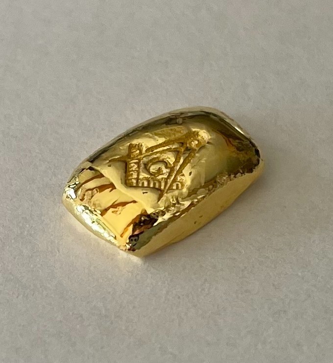 FreeMason 5 g GOLD .9999 hand poured 2026 bar 99.99% pure solid gold masonic