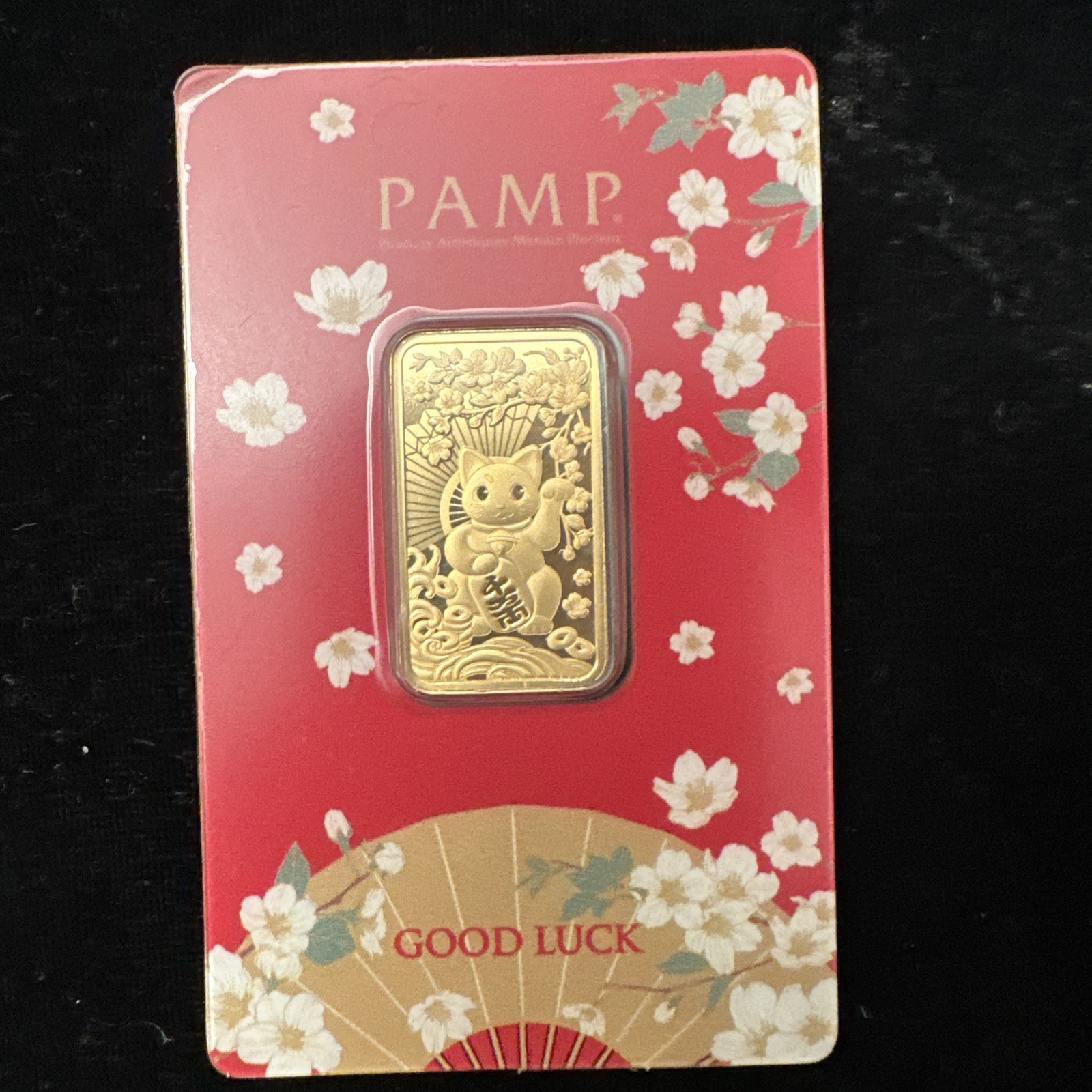1/2 oz Gold Bar PAMP Good Luck Maneki Neko (New In Assay)